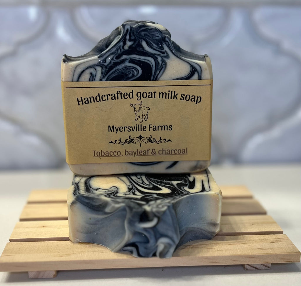 Tobacco, bayleaf & charcoal goat milk soap